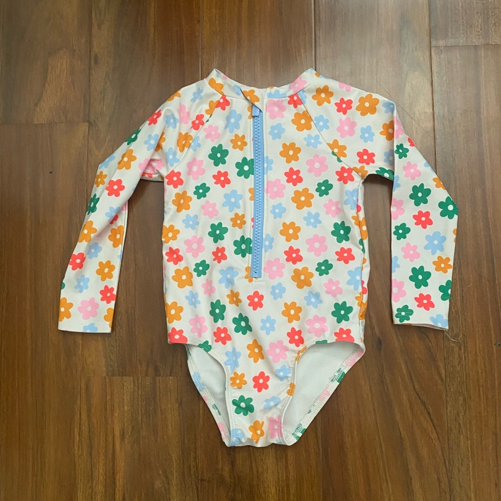 Floral Long Sleeve Toddler Bathing Suit with Matching hat